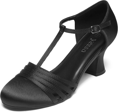 YESSA Character Shoes for Women Leather/Satin T-Strap 1920s Shoes,2"/2.5" Ballroom Dance Shoes for Latin Salsa Tango Flamenco Black in Kuwait