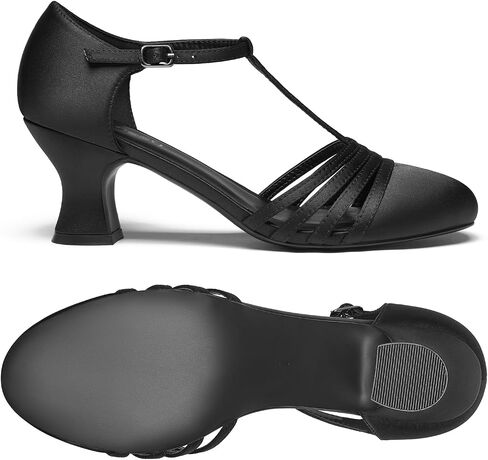 YESSA Character Shoes for Women Leather/Satin T-Strap 1920s Shoes,2"/2.5" Ballroom Dance Shoes for Latin Salsa Tango Flamenco Black in Kuwait