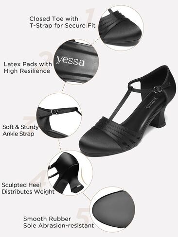 YESSA Character Shoes for Women Leather/Satin T-Strap 1920s Shoes,2"/2.5" Ballroom Dance Shoes for Latin Salsa Tango Flamenco Black in Kuwait