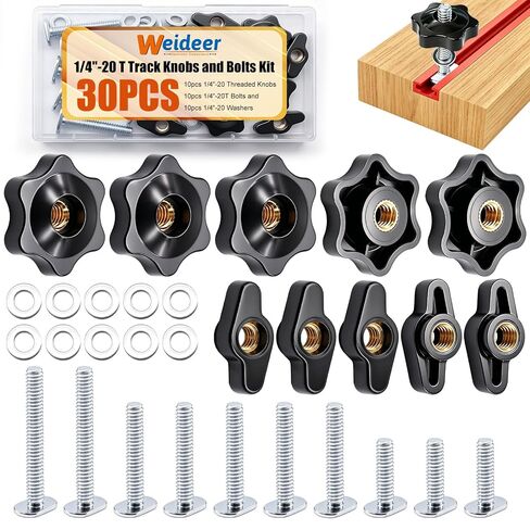 weideer 30PCS 1/4"-20 T Track Bolts and Knobs Kit,T Track Accessories,1/4"-20 Threaded Knobs T Slot Bolts and Washers for Woodworking Jigs and Fixtures in Kuwait