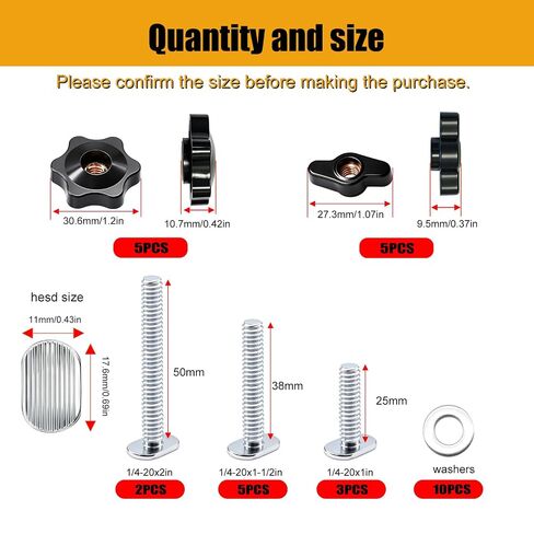 weideer 30PCS 1/4"-20 T Track Bolts and Knobs Kit,T Track Accessories,1/4"-20 Threaded Knobs T Slot Bolts and Washers for Woodworking Jigs and Fixtures in Kuwait