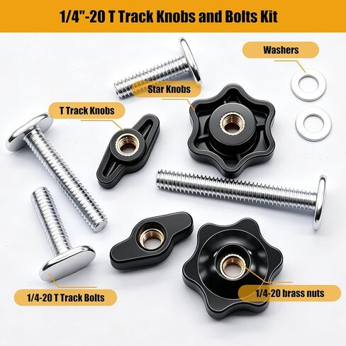 weideer 30PCS 1/4"-20 T Track Bolts and Knobs Kit,T Track Accessories,1/4"-20 Threaded Knobs T Slot Bolts and Washers for Woodworking Jigs and Fixtures in Kuwait