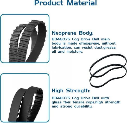 2 Pack BD46075 Cog Drive Belt for Ryobi BD4601 BD4600 Disc Sander | Fits for Ryobi BD4601, BD4600, BD4601G disc sanders; 75 teeth cog belt, 15" length x 3/8" width. in Kuwait