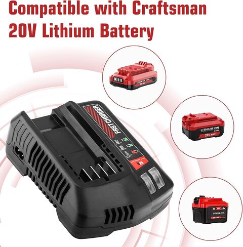 2-Pack 20V 3600mAh CMCB202 Lithium Ion Replacement for Craftsman 20V Battery and Charger Kit Compatible with Craftsman V20 Battery CMCB202 CMCB202-2 CMCB204 CMCB204-2 CMCB201 CMCB206 CMCB209 (Multi) in Kuwait