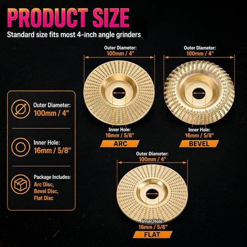 3PCS Angle Grinder Polishing Pad,Heavy-Duty Wood Carving Disc Set,Tungsten Carbide Cutting Wheel Wood Carvingfor 4"&4-1/2Grinders,Woodworking Attachment for Cutting, Shaping, Sanding in Kuwait