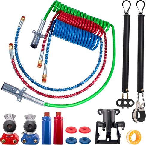 15FT Semi Truck Air Line Kit with Gladhand Holder and Springs Kit Pigtail Air Brake Hoses and 7 Way Trailer Cord 3-in-1 Air Lines for Semi Truck Trailer Tractor in Saudi Arabia