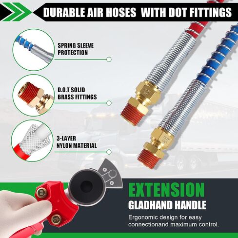 15FT Semi Truck Air Line Kit with Gladhand Holder and Springs Kit Pigtail Air Brake Hoses and 7 Way Trailer Cord 3-in-1 Air Lines for Semi Truck Trailer Tractor in Saudi Arabia