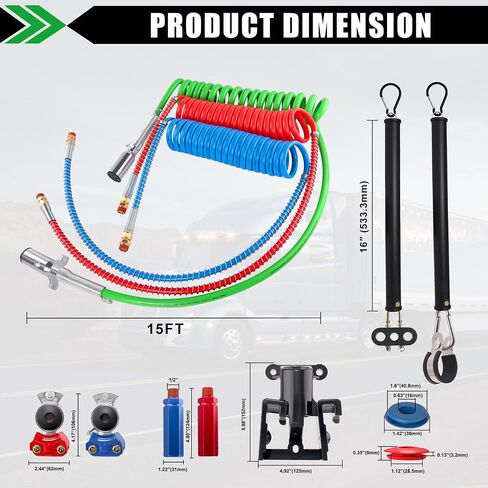 15FT Semi Truck Air Line Kit with Gladhand Holder and Springs Kit Pigtail Air Brake Hoses and 7 Way Trailer Cord 3-in-1 Air Lines for Semi Truck Trailer Tractor in Saudi Arabia