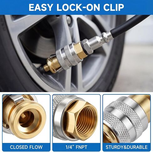 Air Chucks for Tires, 1/4 FNPT Closed Flow Brass Tire Air Chuck Locking Airs Chucks Inflator Quick Connect, Brass Screw on Tire Inflator Chuck for Inflators Gauge Compressor Accessories in Kuwait