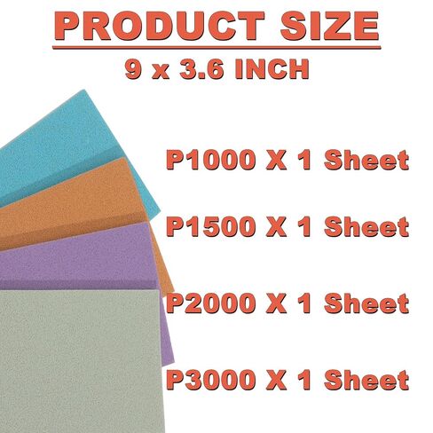 Performance Foam Sandpaper Sheets: 4Pcs, 1000 1500 2000 3000 Grit | 9 x 3.6 Inch, Wet & Dry Use for Automotive Clear Coat Repair, Ultra Fine Sand Paper for Headlight Restoration in Kuwait