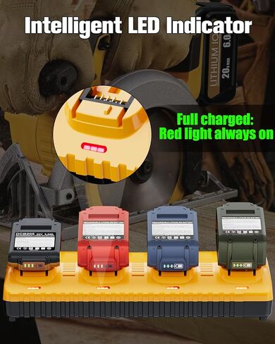 DCB104 Replacement for Dewalt Battery Charger Station | 4 Port Multi Battery Charger with 2 USB Ports, Compatible with Dewalt All 12V 20V Max Lithium Battery (Yellow) in Kuwait