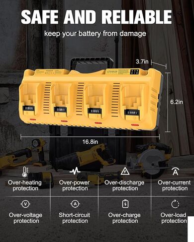 DCB104 Replacement for Dewalt Battery Charger Station | 4 Port Multi Battery Charger with 2 USB Ports, Compatible with Dewalt All 12V 20V Max Lithium Battery (Yellow) in Kuwait