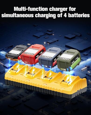 DCB104 Replacement for Dewalt Battery Charger Station | 4 Port Multi Battery Charger with 2 USB Ports, Compatible with Dewalt All 12V 20V Max Lithium Battery (Yellow) in Kuwait