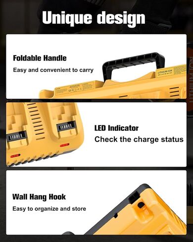 DCB104 Replacement for Dewalt Battery Charger Station | 4 Port Multi Battery Charger with 2 USB Ports, Compatible with Dewalt All 12V 20V Max Lithium Battery (Yellow) in Kuwait
