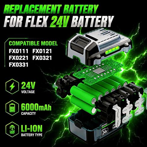 6.0Ah 24V Replacement Battery for Flex 24V Battery Compatible with Flex 24V Cordless Power Tools in Kuwait