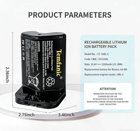 ABL-C Replacement Li-Ion Battery for Braava Jet M6 Series M611020 M612880 M612680 M614480 6100 Ultimate Mop 10.8V 23.76WH in Kuwait