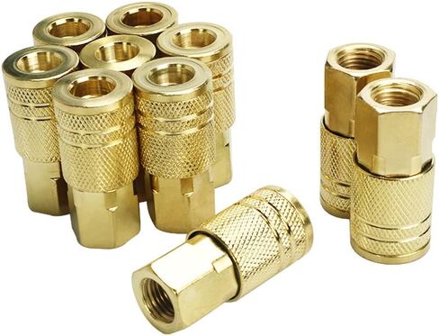 10 Pack 1/4 Inch NPT Female Air Coupler - Industrial M Style Quick Connect Coupling, Brass Finish for Durability & Safe Air Hose Disconnection in Kuwait