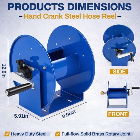 LEIFIDE Hand Crank Reel Fits 3/8" x 100 ft Hose, 12 x 18.25 x 13 In, Heavy-duty Steel Frame Manual Hose Reel, Full-flow Solid Brass Swivel, Adjustable Tension Brake, Wall/workbench/overhead Mount in Kuwait