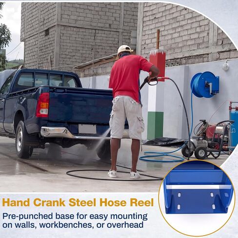 LEIFIDE Hand Crank Reel Fits 3/8" x 100 ft Hose, 12 x 18.25 x 13 In, Heavy-duty Steel Frame Manual Hose Reel, Full-flow Solid Brass Swivel, Adjustable Tension Brake, Wall/workbench/overhead Mount in Kuwait