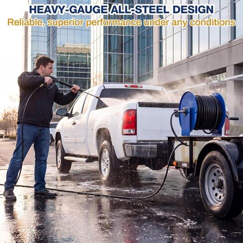 LEIFIDE Hand Crank Reel Fits 3/8" x 100 ft Hose, 12 x 18.25 x 13 In, Heavy-duty Steel Frame Manual Hose Reel, Full-flow Solid Brass Swivel, Adjustable Tension Brake, Wall/workbench/overhead Mount in Kuwait