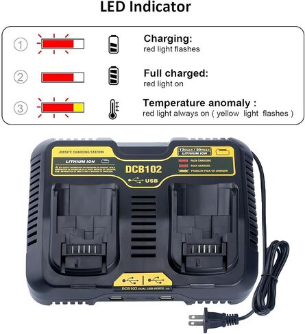 DCB102BP Dual-Port Battery Charger Replacement for De-Walt 12-Volt MAX/20-Volt MAX Jobsite Charging Station DCB105 DCB112 DCB120 Lithium Battery in Kuwait