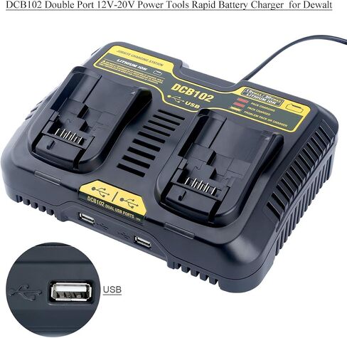 DCB102BP Dual-Port Battery Charger Replacement for De-Walt 12-Volt MAX/20-Volt MAX Jobsite Charging Station DCB105 DCB112 DCB120 Lithium Battery in Kuwait
