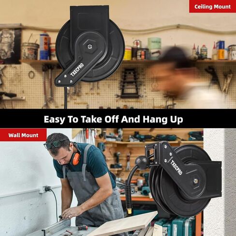 Retractable Air Hose Reel, 3/8 IN x50FT Hybrid Air Hose,Max 300 PSI, Air Compressor Hose Reel with 5 ft Lead in, Ceiling/Wall Mounted,Heavy Duty Air Tool in Kuwait
