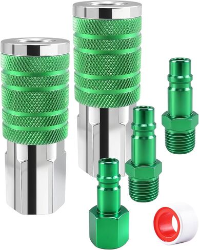 GODESON 1/2" Air Hose Fittings Set, 5-Piece Quick Connect Accessories, 2pcs 1/2" Female NPT Industrial I/M Couplers & 3pcs Plugs, 300 PSI Green Plated Heavy Duty Iron, for Pneumatic Tools, Garage in Kuwait