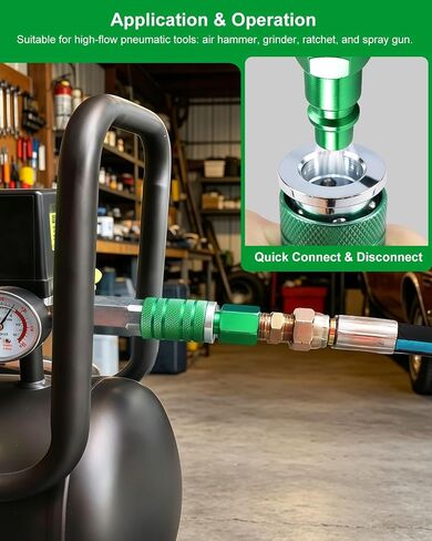 GODESON 1/2" Air Hose Fittings Set, 5-Piece Quick Connect Accessories, 2pcs 1/2" Female NPT Industrial I/M Couplers & 3pcs Plugs, 300 PSI Green Plated Heavy Duty Iron, for Pneumatic Tools, Garage in Kuwait