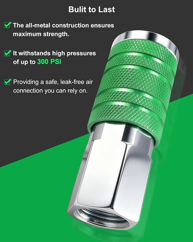 GODESON 1/2" Air Hose Fittings Set, 5-Piece Quick Connect Accessories, 2pcs 1/2" Female NPT Industrial I/M Couplers & 3pcs Plugs, 300 PSI Green Plated Heavy Duty Iron, for Pneumatic Tools, Garage in Kuwait