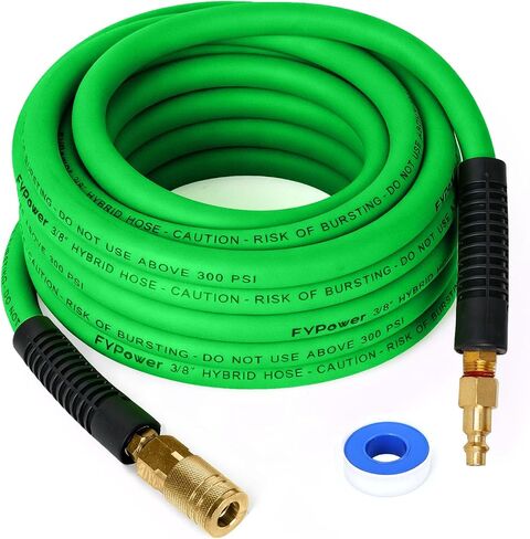 Hybrid Air Hose 3/8 in x 25 ft, Heavy Duty, Lightweight, Flexible and Kink Resistant Compressor Hose with 1/4" Industrial Solid Brass Fittings, Green in Kuwait