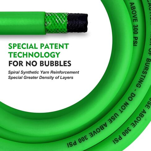 Hybrid Air Hose 3/8 in x 25 ft, Heavy Duty, Lightweight, Flexible and Kink Resistant Compressor Hose with 1/4" Industrial Solid Brass Fittings, Green in Kuwait