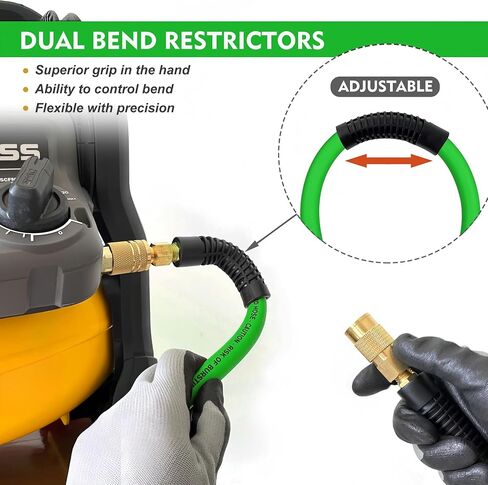 Hybrid Air Hose 3/8 in x 25 ft, Heavy Duty, Lightweight, Flexible and Kink Resistant Compressor Hose with 1/4" Industrial Solid Brass Fittings, Green in Kuwait