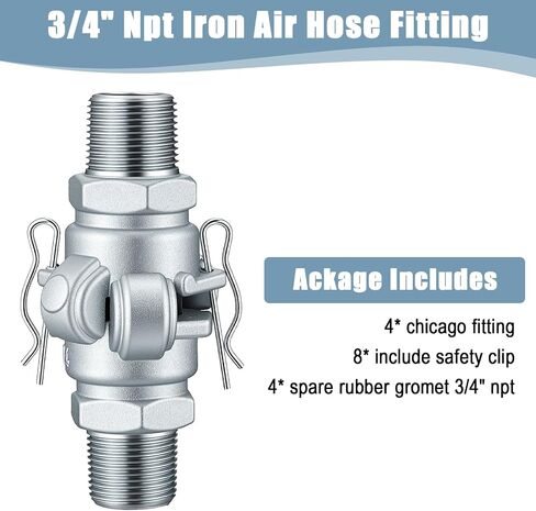 4 Sets 3/4 Inch Chicago Air Fittings Npt Iron Air Hose Fitting 2 Lug Universal Coupling for Female and Male End(Male End) in Kuwait