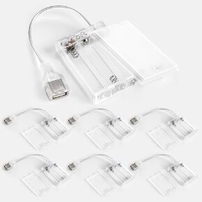 Copkim 6 Pcs USB Battery Pack for LED Lights 5V 4 AA USB to Battery Pack | for Plug in Lights Clear Portable Holder Box with Switch for Neon Signs Christmas Indoor Outdoor Party Decor in Kuwait