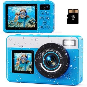 Maxmango D70 4K Underwater Digital Camera - 48MP 10FT Waterproof Camera for Snorkeling - Dual Screen Selfie Compact Floatable Camera with 16GB Card - Autofocus Point and Shoot Digital Camera -Purple in Kuwait