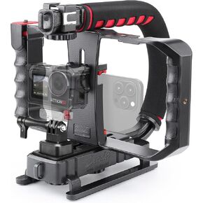 Zeadio Camera Smartphone Handheld Stabilizer, Triple Cold-Shoe Handle Grip Compatible with All Camera Action Camera DSLR Smartphone in Saudi Arabia