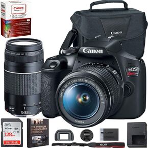Canon T7 EOS Rebel DSLR Camera with EF-S 18-55mm f/3.5-5.6 is II and EF 75-300mm f/4-5.6 III Lens Plus Double Battery, Memory Card, Deluxe Case, Cleaning Kit and Mini Tripod Accessory Bundle in Saudi Arabia