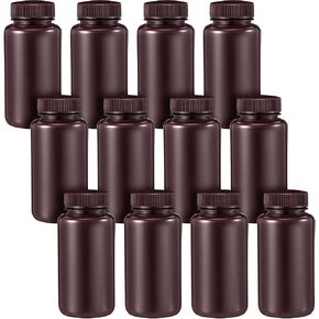 12 Pcs 16 oz Hdpe Lab Reagent Bottles with Lids Wide Mouth Amber Darkroom Chemical Liquid Storage Plastic Bottles for Film Developing Kit Classrooms Home 500ml in Kuwait