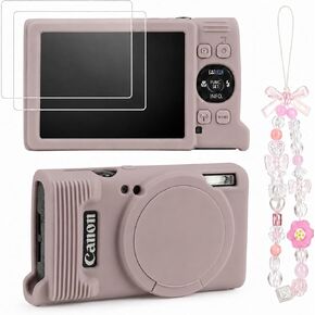 Case for Canon PowerShot ELPH 360 with 2-Pack Screen Protector | Removable Lens Cap Silicone Protective Cover with Cute Charm Wrist Strap for Canon ELPH 360 HS/IXY 650 - Black in Kuwait