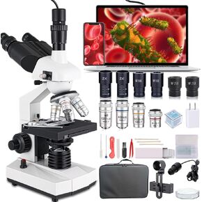 Compound Trinocular Microscope, 40X-5000X Magnification, Research Grade Professional Microscope with USB Camera and Mechanical Stage, Microscope for Adults in Kuwait