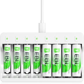 EBL Rechargeable AA Batteries 2800mAh (4 Pack) and AAA Ni-MH Rechargeable Batteries 1100mAh (4 Pack) with 8-Bay AA AAA Individual Camcorder Battery Charger in Kuwait