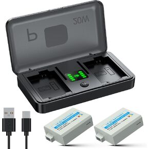 LP-E5 Battery 2-Pack 1600mAh and 2-Channel PD 20W USB Fast Charger for Canon EOS Rebel XS, Rebel T1i, Rebel XSi, 1000D, 500D, 450D, Kiss X3, KissX2, KissF Cameras, with Magnetic Snap Cover in Kuwait