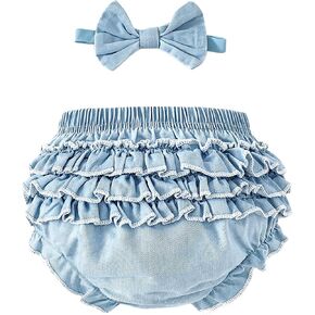 SOBOWO Baby Girl Bloomers Denim Ruffle Diaper Cover for Girls Infant Summer Shorts Headband for Birthday, Cake Smash, Photo in Saudi Arabia