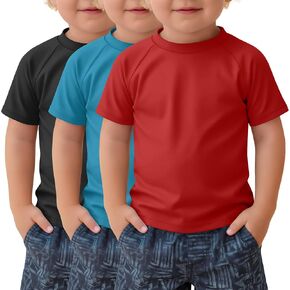 Yooo's Vivi 3 Pack Toddler Boys Rash Guard UPF 50+ Sun Protection Slim Fit Short Sleeve Tees Kid Quick Dry Summer Swim Shirts in Kuwait