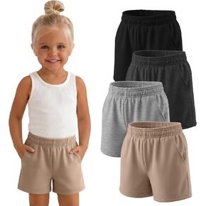 Yooo's Vivi 4 Pack Toddler Girls Sweat Shorts Baby Elastic Waist Summer Pull on Infant Shorts with Pockets 18M-5T in Kuwait