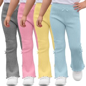 Halfchet 4 Pack Toddler Girls' Flare Pants | 18M-5T Cotton Ribbed Bottoms, Baby Ruffle Bell, Infant Casual Bootcut, Cute Bow Leggings, Warm Soft Clothes, 4 Colors in Saudi Arabia
