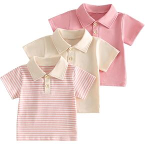 3-Pack Toddler Boys Short Sleeve Polo Shirt Baby Boy Girls Solid and Striped Tee Shirts Button Collar Top in Kuwait