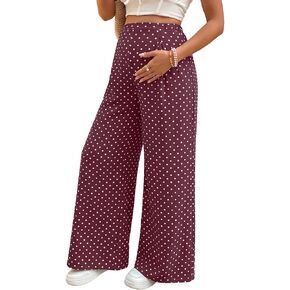 BLENCOT Women's Polka Dot Maternity Pants Wide Leg Pregnancy Trousers | Elegant Polka Dot Elastic High Waisted Pregnancy Pants,Double Layer Mesh Fabric,Perfect for Work, Casual & Postpartum in Kuwait