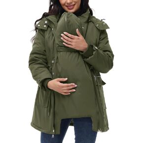 Maacie Maternity 3 in 1 Winter Coat Thicken Quilted Lined Warm Hooded Outwear Down Jacket Parka with Pockets in Kuwait
